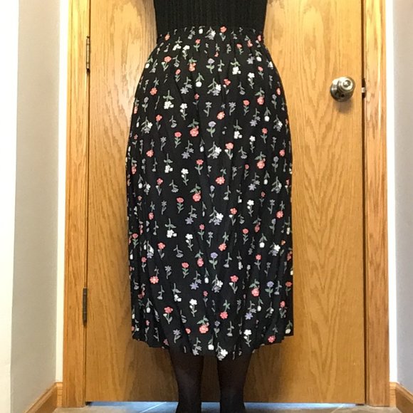 Blair Dresses & Skirts - Blair - Black skirt with pink, purple, & white flowers with green foliage